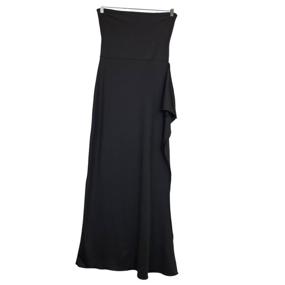 Newport News Black Strapless Maxi Dress Side Ruffle Size Small Tall Sexy Classic - Picture 3 of 5